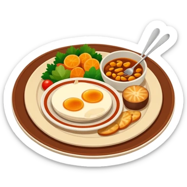 Homemade dishes on a plate, warm cozy colors, simple shapes, flat design, high contrast, friendly and inviting. sticker