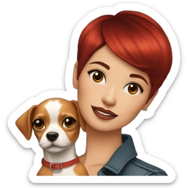 red pixie cut beautiful woman with chihuahua sticker