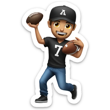 Young Jewish man throwing a football and he’s wearing a black trucker hat sticker