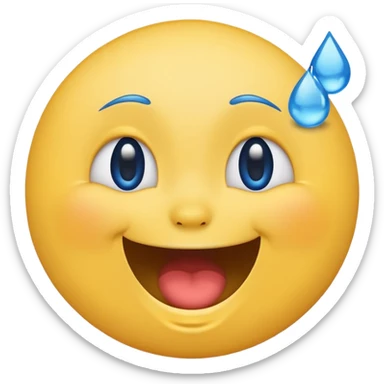 Emoji, yellow round laughing face, blue tears of joy on it  sticker