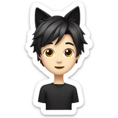 Japanese boy, with black cat ears and a cute hair style in black sticker