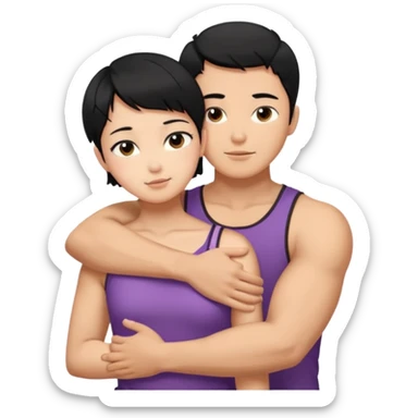 buff korean Man black hair hugging girl with black pixie cut  sticker