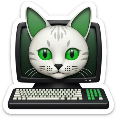 mac os icon code computer retro terminal, black, green white, cat draw with ASCII code inside the terminal sticker