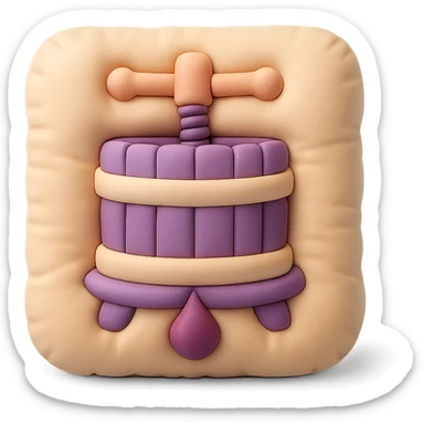 icon representing the 'pressing' step in wine making process, cushion style, soft pastel colors, plush texture sticker