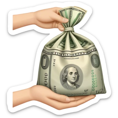a hand holding a bag of money sticker