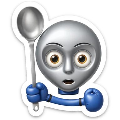 a spoon with eyes and boxe gloves sticker