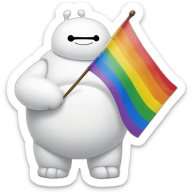 Baymax with a gay pride flag sticker