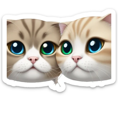 Two Scottish fold cats one brown with green eyes the other white with blue eyes  sticker