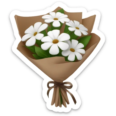 White bouquet with brown wrapping sticker