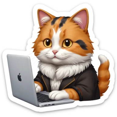 busy cat typing on laptop sticker