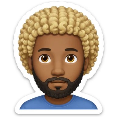 Black man with curly blonde hair and a black beard sticker