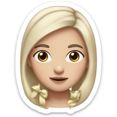 a white girl with middle black hair and black eyes with a bow in her hair and blushy face sticker