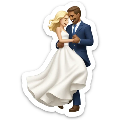 Puerto rican beard short brown hair with blue hat and navy blue suit first dance with blond long hair girl with white  wedding dress  sticker