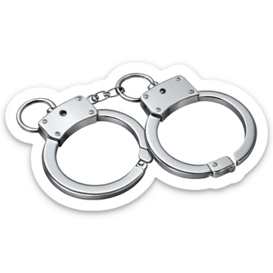 A pair of elegant handcuffs emoji made of silver chrome, smooth rounded design, glossy metallic reflections, luxury fetish aesthetic, minimal iOS emoji style, centered, clean white background sticker