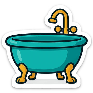 cartoon style beautiful turquoise bathtub sticker