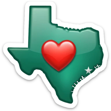 Emerald green state of Texas with heart inside sticker