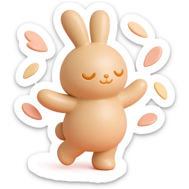 pale brown bunny spinning with flower petals around, vinyl figure style sticker