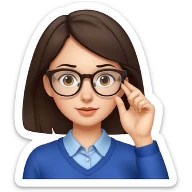 nerdy brunette pushing up glasses frames on her nose sticker