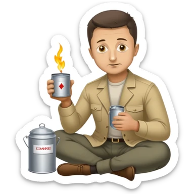 Volodymyr Zelenskyy on his knees with a tin cup and sign begging for “spare change”  sticker