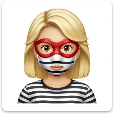 blonde woman with a mask and striped shirt sticker