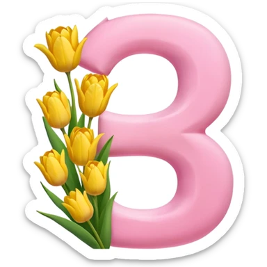 Number 8 made of soft pink and yellow tulips sticker