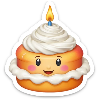 Peach emoji covered with whipped cream and a birthday candle on it sticker