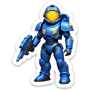 Clash of Clans aesthetic: Cinematic Playful Terran Marine Hero Emoji, rendered in a 3D vector-style similar to standard emojis with minimal shading and bold, simplified shapes. A compact, heroic isometric figure clad in futuristic power armor with signature energy accents, softly glowing with a cosmic battle charm. Simplified yet unmistakably iconic, highly detailed and consistent, glowing with a soft radiant shine and high gloss. Stylized with a touch of interstellar valor and a soft glowing outline, capturing the essence of an elite space warrior with a friendly, playful manner! sticker
