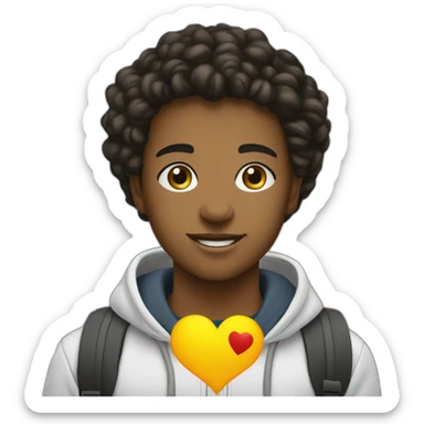 student with a banner in hand,  written " I love Y Commerce" sticker