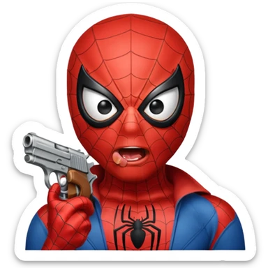 spiderman putting a pistol barrel in his mouth sticker