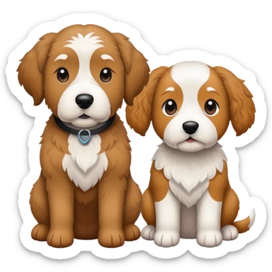 2 dogs: one light brown  doodle, one doodle all black with white eyebrows some white markings, no brown coloring. Both same size. sticker