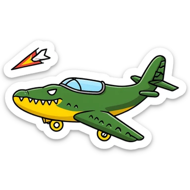 military airplane with a crocodile head throwing bombs sticker