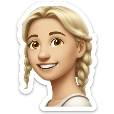slavic girl with hazel eyes makeup smiling with teeth stands in profile sticker