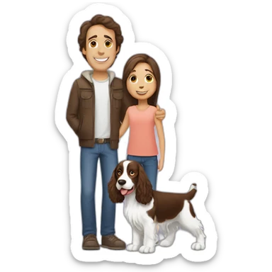 Springer spaniel with man and girl sticker