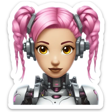 cyborg girl, pink hair, robot body, gynoid, twintails, cyberpunk sticker
