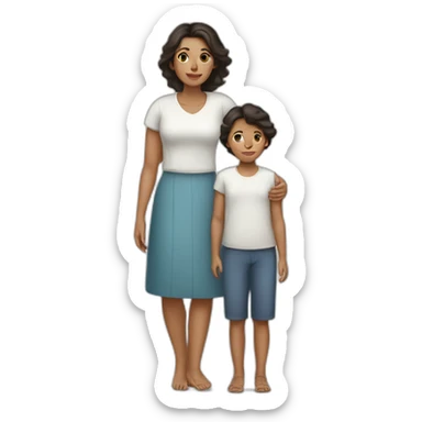 mother and 2 child with dark hair5 and white skin full length sticker