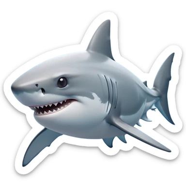 Cinematic Noble Shark Portrait Emoji, Poised and regal, with a sleek, powerful build and a smooth, streamlined body in icy gray and white tones, deep-set soulful piercing eyes, Simplified yet sharp and sophisticated features, highly detailed, glowing with a soft, dignified glow, high shine, intelligent and formidable, stylized with an air of oceanic majesty, focused and attentive, soft glowing outline, capturing the essence of a watchful and confident predator, so majestic it feels as though it could glide out of the screen with effortless authority! sticker