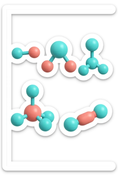 emoji 3d stile iphone di cinque molecole chimiche turchesi e rosa salmone che fluttuano in aria 3d sticker