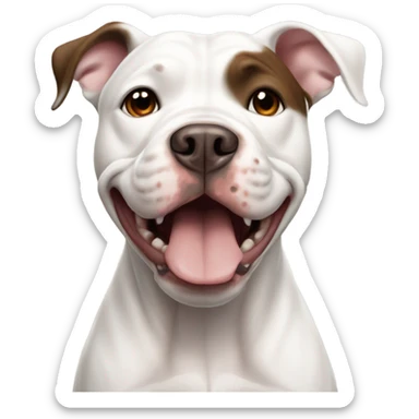 A white pit bull with brown spots and big ears howling sticker