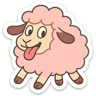 pastel toon style pink sheep with tongue out, variation 1 sticker