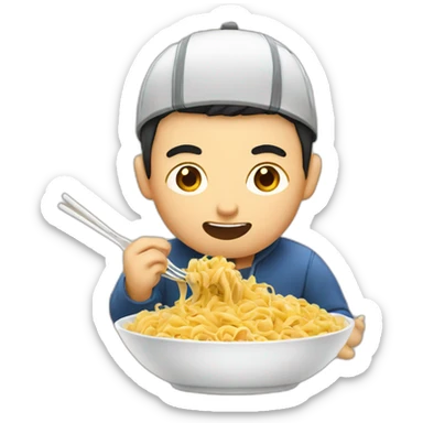 Asian man eating pasta with chopstic sticker