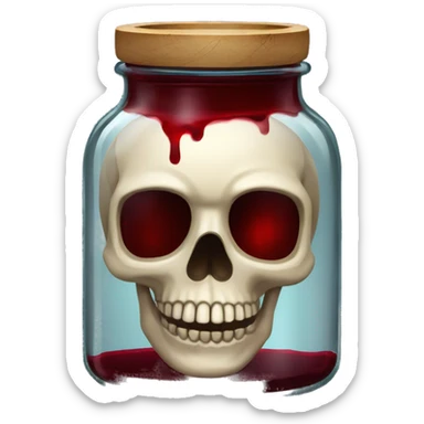 Glass potion jar in the shape of a skull with dark red liquid inside sticker