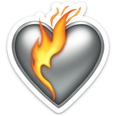 silver heart with fire sticker