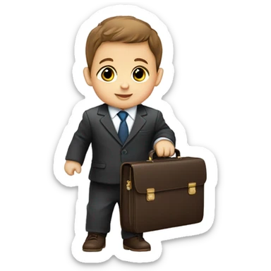 White infant baby with brown hair wearing a business suit carrying a briefcase sticker