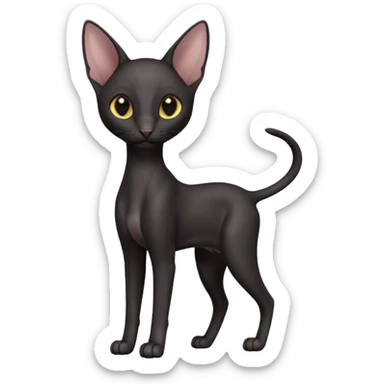 A 3D cartoon black Oriental Shorthair cat with sleek body, tall ears, reflective fur, dark cinematic background, Memoji-style. full body or half body. sticker