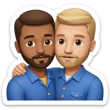 Gay couple hugging one has facial hair  sticker