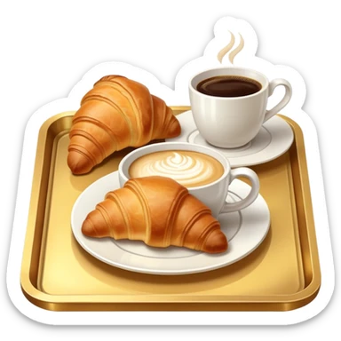 Warm creamy coffee and croissants on a golden tray sticker