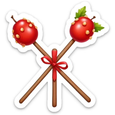 Candied hawthorn fruits on wooden stick Tanghulu, simplified emoji style with bold outlines and bright colors, cartoon style shiny red Chinese sweet sticker