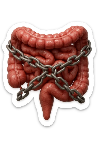 INTESTINO UMANO ANATOMICO REALISTICO CHIUSO DA CATENA TUTTA INTORNO E LUCCHETTO, IPERREALISTICO 4K sticker