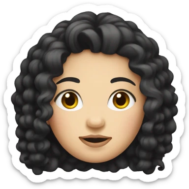 create a lady emoji that is chubby, with LONG curly black hair, with fair skin sticker
