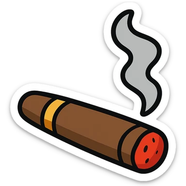 flat toon style lit cigar with bold lines and smoke sticker